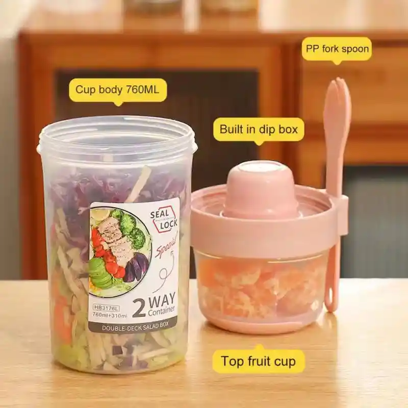 Vaso Parfait Cereal Yogurt O Ensalada Cuchara Tenedor Salsera
