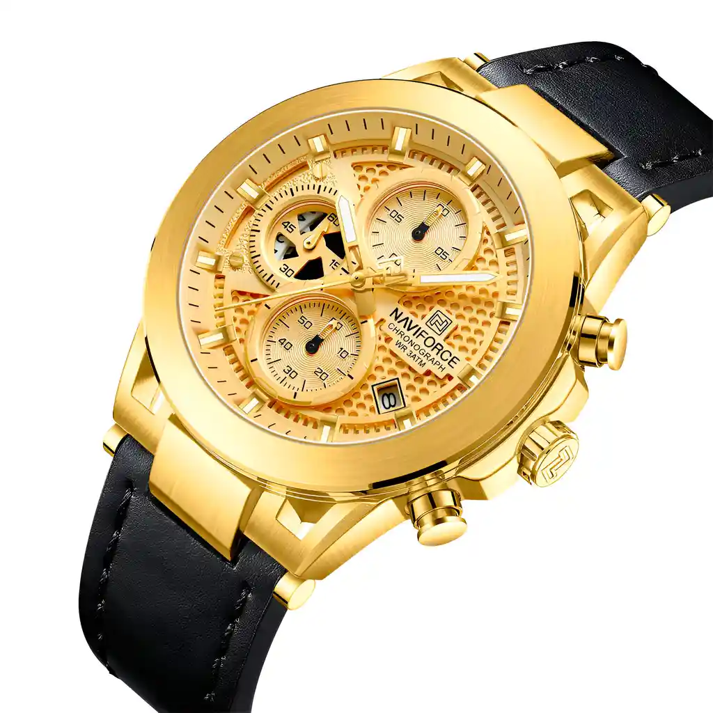 Reloj Naviforce Casual Nf8073 Crono Hombre Cuero + Estuche