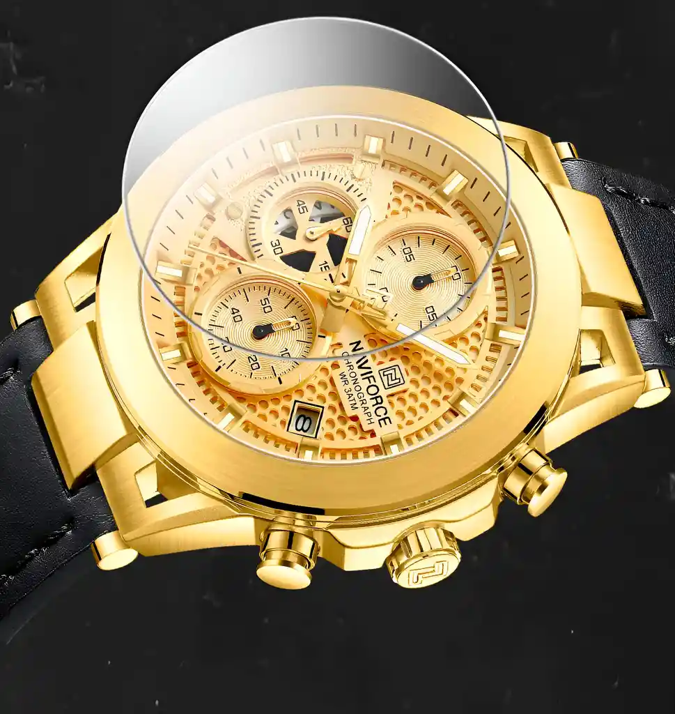 Reloj Naviforce Casual Nf8073 Crono Hombre Cuero + Estuche