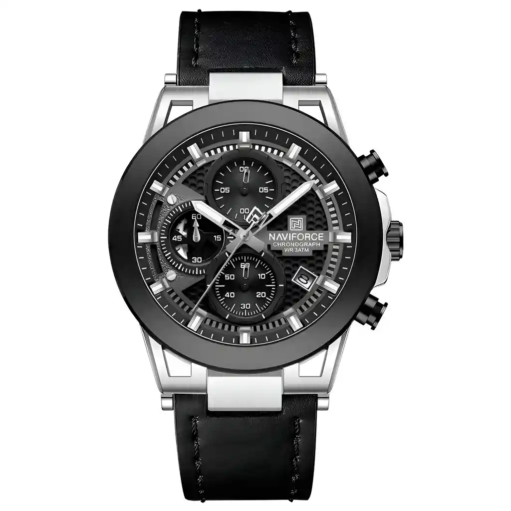 Reloj Naviforce Casual Nf8073 Crono Hombre Cuero + Estuche
