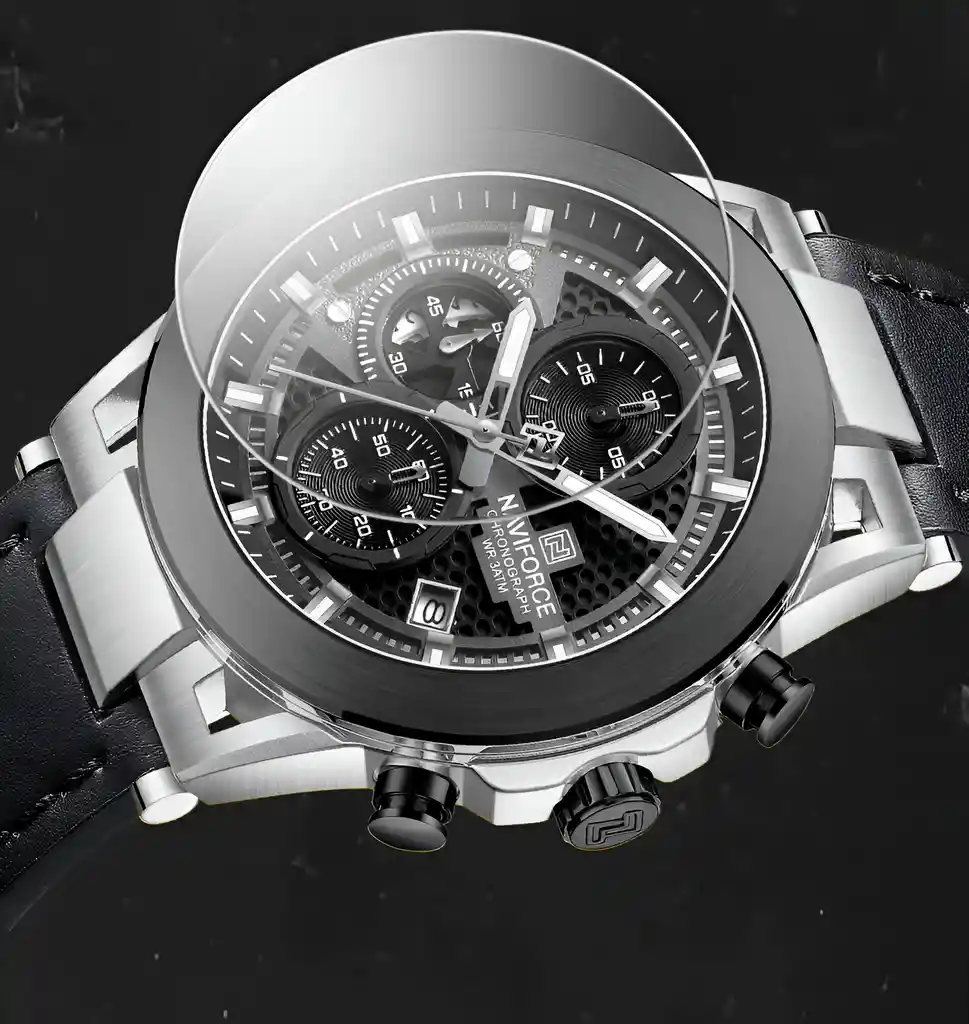 Reloj Naviforce Casual Nf8073 Crono Hombre Cuero + Estuche