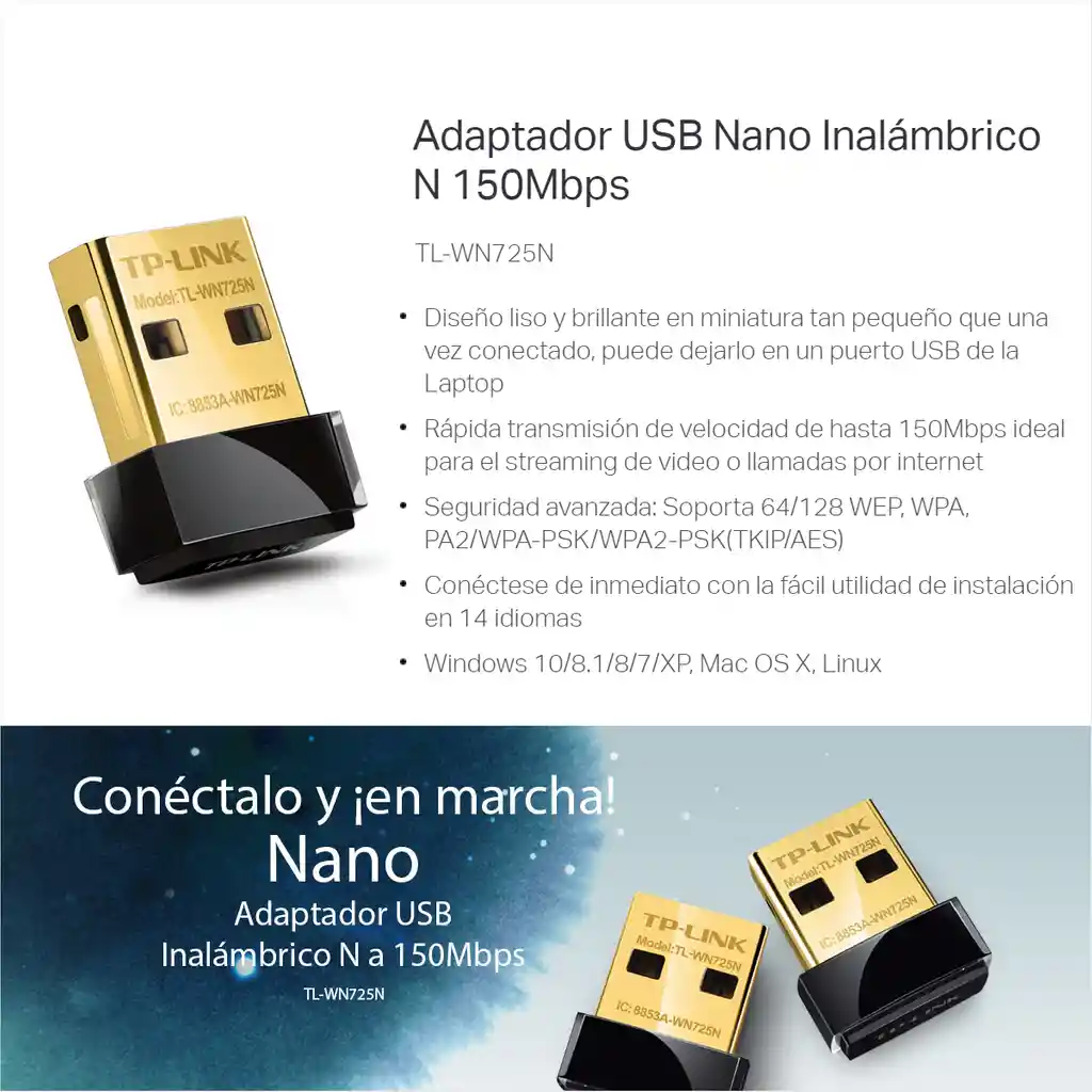 Tarjeta De Red Micro Usb Wifi N 150mbps Tp-link Tl-wn725n