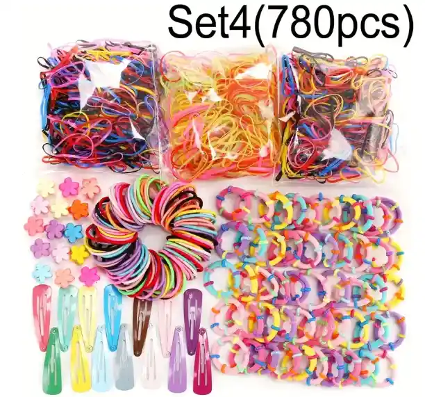 Caja 780 Piezas Ligas Moñas Ganchos Regalo Niña