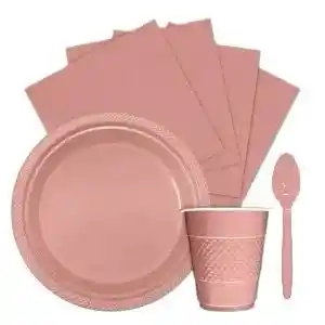 Kit Platos Vasos Servilletas Cucharas Desechables Unicolor Sempertex
