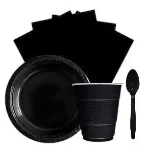 Kit Platos Vasos Servilletas Cucharas Dores Desechables Unicolor Sempertex