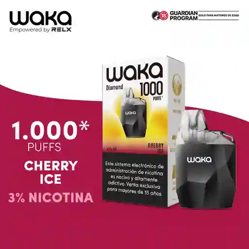 Vape Desechable Waka Diamond 1000 Puffs Cherry Ice 2ml 3% Nic.