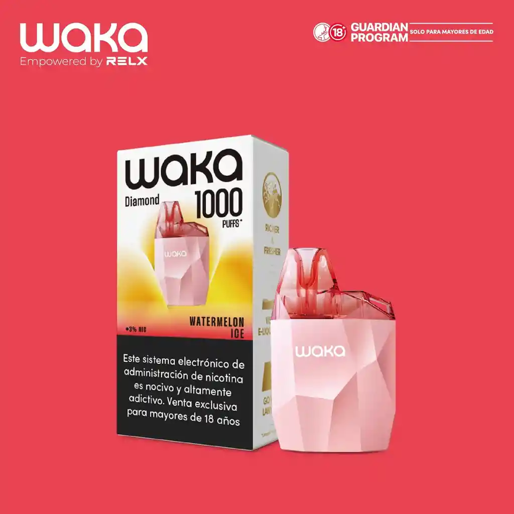 Vape Desechable Waka Diamond 1.000 Puffs Watermelon Ice 2ml 3% Nic.