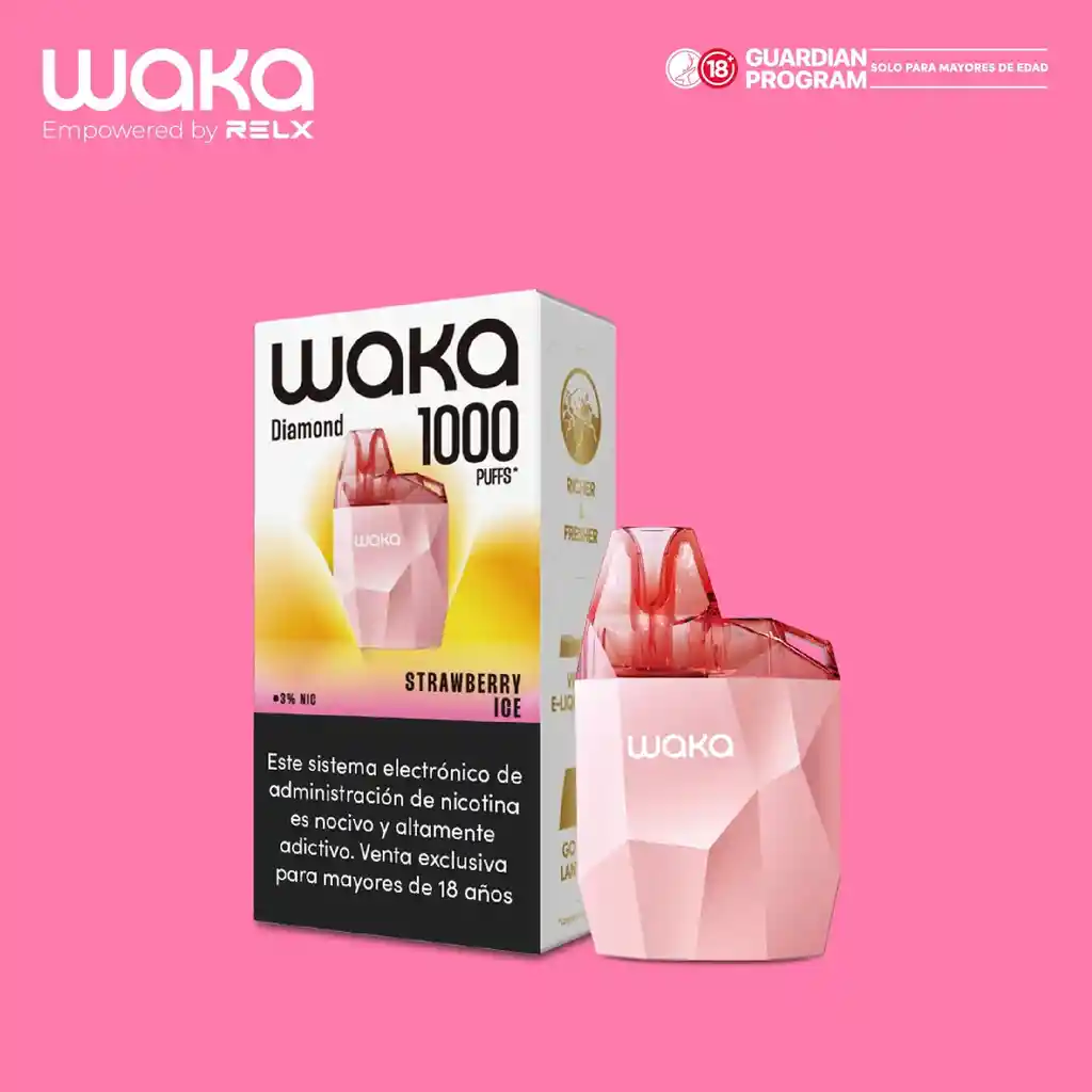 Vape Desechable Waka Diamond 1.000 Puffs Strawberry Ice 2ml 3% Nic.