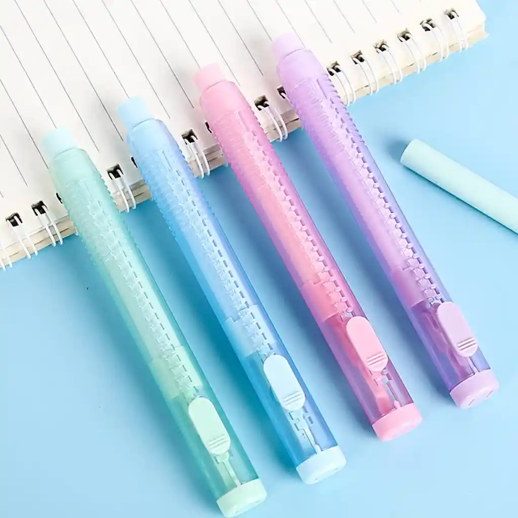 Borrador Retractil Con 3 Repuestos Verde Y Rosado