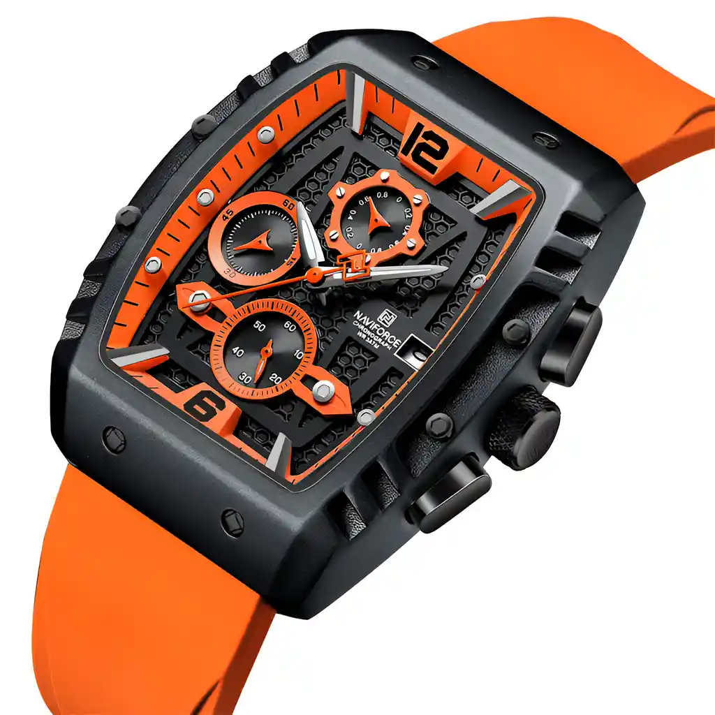 Reloj Naviforce Casual Nf8025 Crono Hombre Goma + Estuche