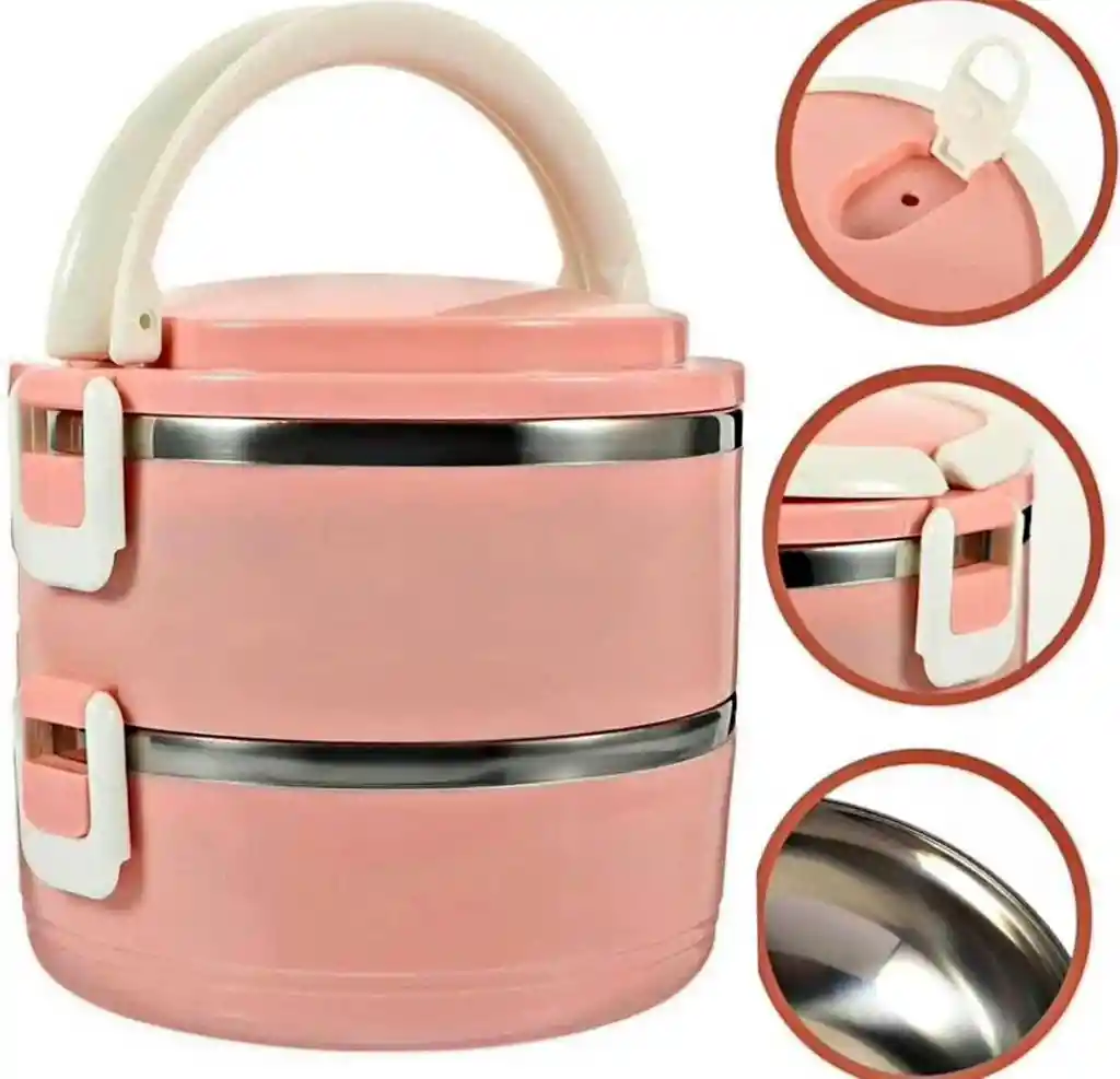 Porta Comida Redondo 2 Niveles Con Agarre Acero Inoxidable