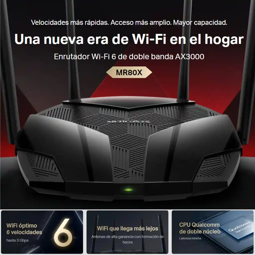 Router Gigabit Wifi 6 De Banda Dual Ax3000, Mercusys Mr80x