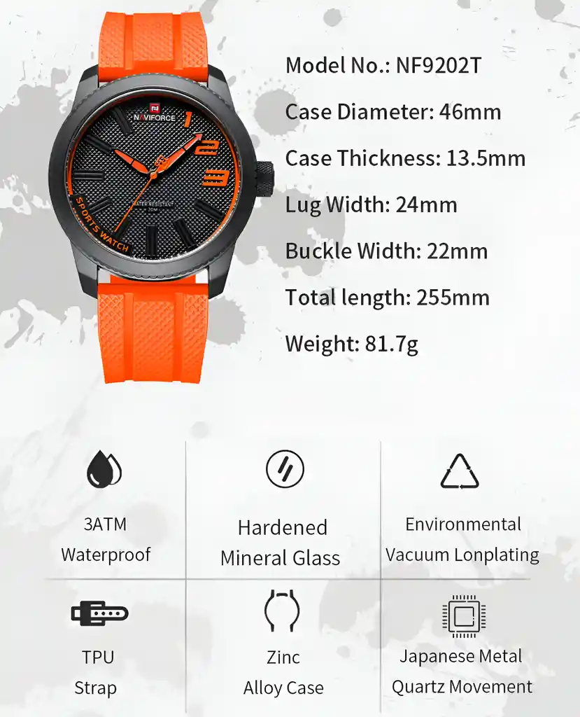 Reloj Naviforce Casual Nf9202t Crono Hombre Goma + Estuche