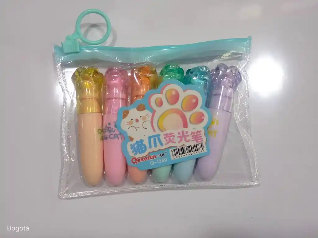 Resaltadores En Estuche De Patitas De Gato
