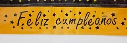Banda Feliz Cumpleaños Cinta Dorado Letra Negra