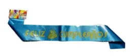 Banda Feliz Cumpleaños Cinta Azul Letra Dorada