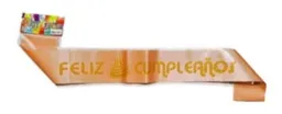 Banda Feliz Cumpleaños Cinta Rosa Crema Letra Dorada