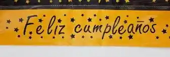 Banda Feliz Cumpleaños Cinta Dorado Letra Negra