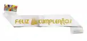 Banda Feliz Cumpleaños Cinta Blanco Letra Dorada