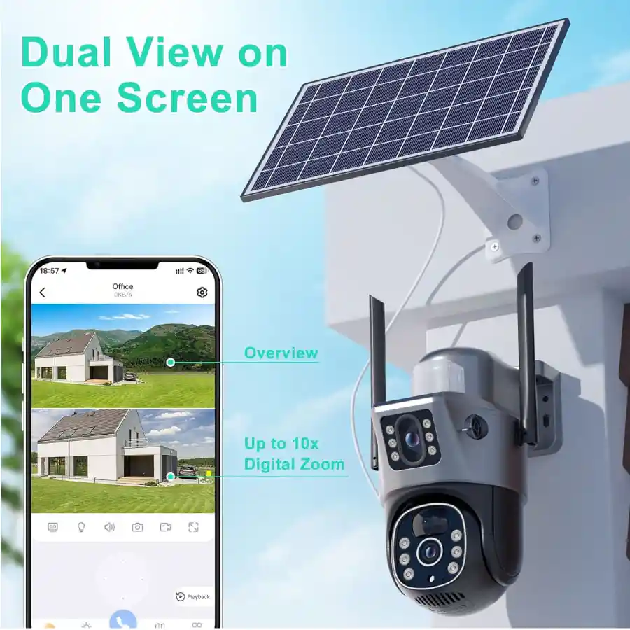 Camara De Vigilancia Doble Lente Solar Wifi