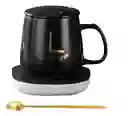 Taza Mug Pocillo Cerámica Base Electrica Calentadora Bebidas Cuchara Negro