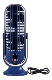 Mini Ventilador Mesa Escritorio Digital 5 Velocidades Recargable Azul Con Dorado