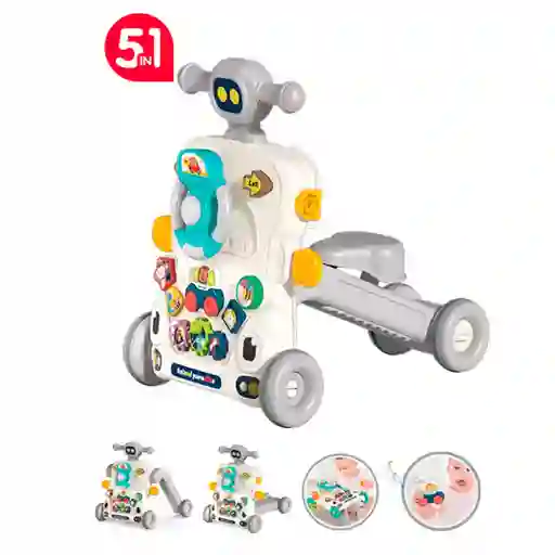 Andadera Y Centro De Actividades Gris Multifuncional 5 En 1, Ajustable A Mesa De Actividades, Scooter Y Bicicleta, Diversos Accesorios Con Luces Y Melodías Para Bebé - Bibi-inn