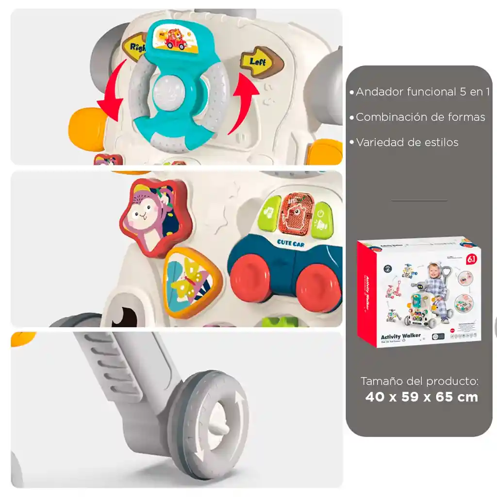 Andadera Y Centro De Actividades Azul Multifuncional 5 En 1, Ajustable A Mesa De Actividades, Scooter Y Bicicleta, Diversos Accesorios Con Luces Y Melodías Para Bebé - Bibi-inn