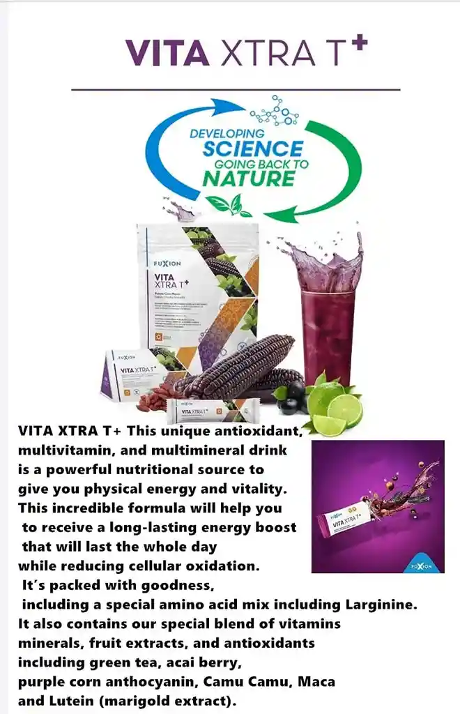 Té Energizante De Acción Rápida De Fuxion Vita Xtra T-mix Todas Las Hierbas Y Frutas Naturales Para Energía Natural (maíz Morado, 28 Sobres)