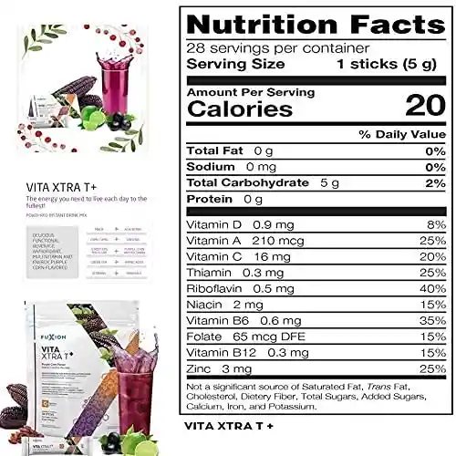 Té Energizante De Acción Rápida De Fuxion Vita Xtra T-mix Todas Las Hierbas Y Frutas Naturales Para Energía Natural (maíz Morado, 28 Sobres)