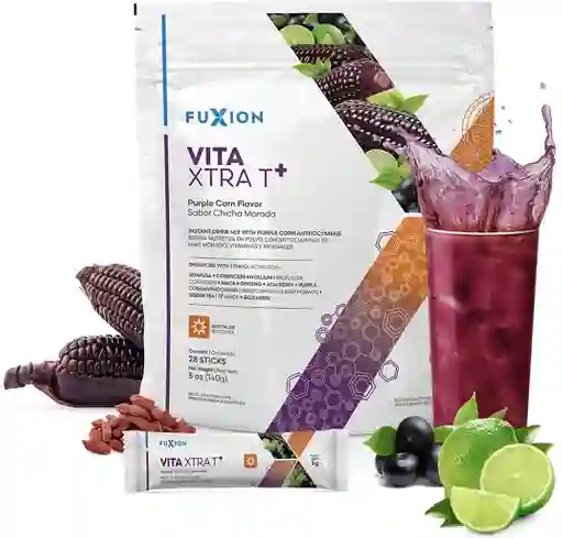 Té Energizante De Acción Rápida De Fuxion Vita Xtra T-mix Todas Las Hierbas Y Frutas Naturales Para Energía Natural (maíz Morado, 28 Sobres)