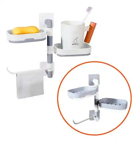 Organizador Ducha Pared Jabonera Doble Repisa Giratoria Toalla Baño