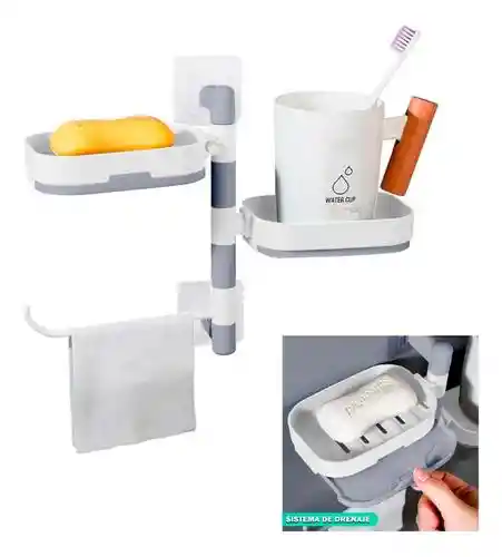Organizador Ducha Pared Jabonera Doble Repisa Giratoria Toalla Baño