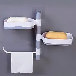 Organizador Ducha Pared Jabonera Doble Repisa Giratoria Toalla Baño