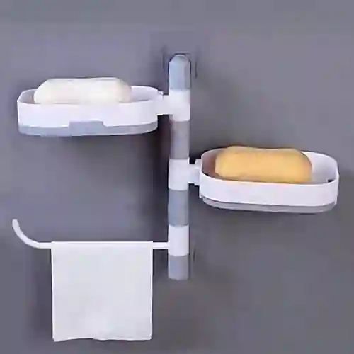 Organizador Ducha Pared Jabonera Doble Repisa Giratoria Toalla Baño