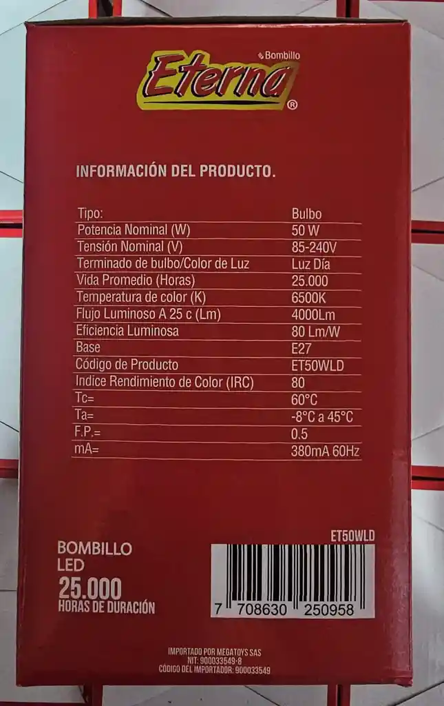 Bombillo Foco 50w Ahorrador De Energia A+ Led Voltaje 85-240v 4000lm 6500k Eterna
