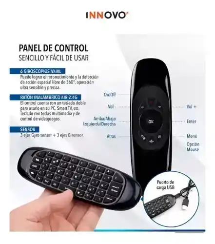 Control Remoto Para Smart Tv Teclado Inalámbrico Receptor Usb Air Mouse Innovo Tech