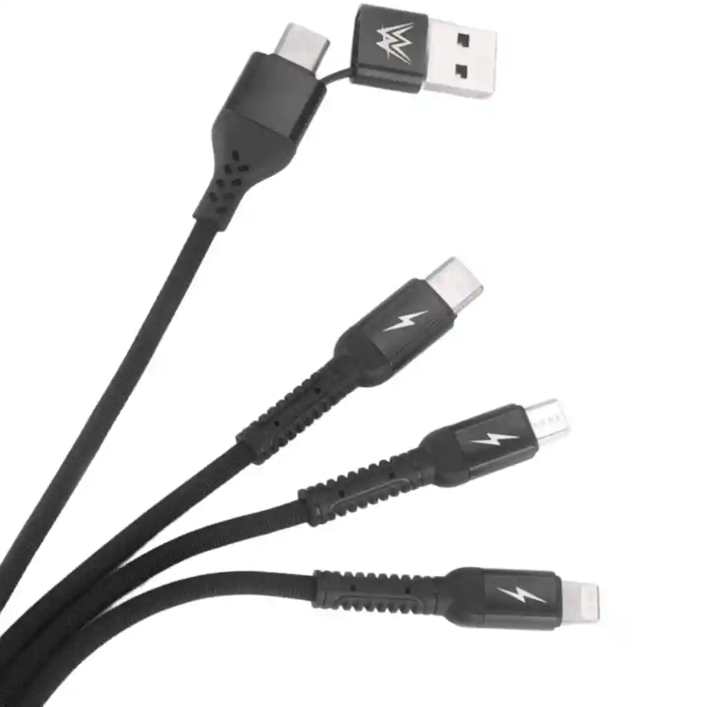 Cable Pulpo Doble Puerto C Y Usb A Tipo C, V8, Lightning 6 En 1 Carga Rapida