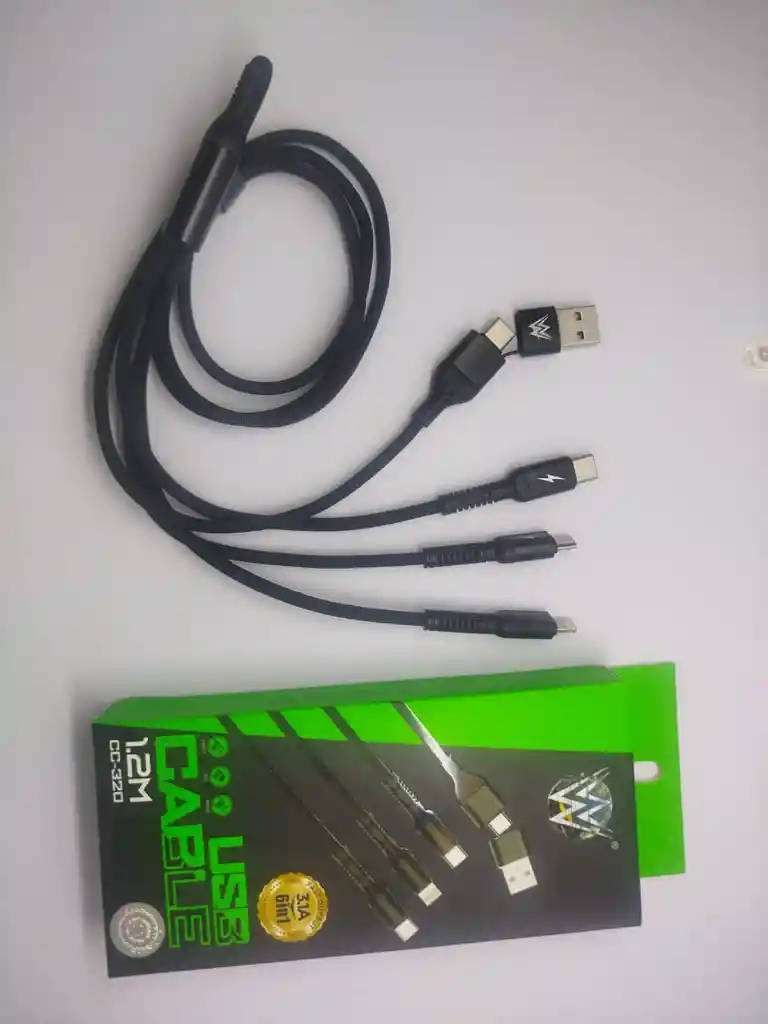 Cable Pulpo Doble Puerto C Y Usb A Tipo C, V8, Lightning 6 En 1 Carga Rapida