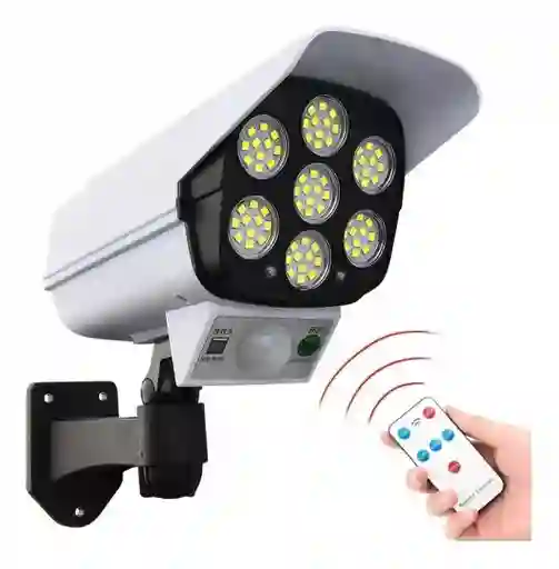 Lampara Luz Led Patio Jardin Control Remoto Reflector Solar Color Blanco Estilo Cámara Falsa