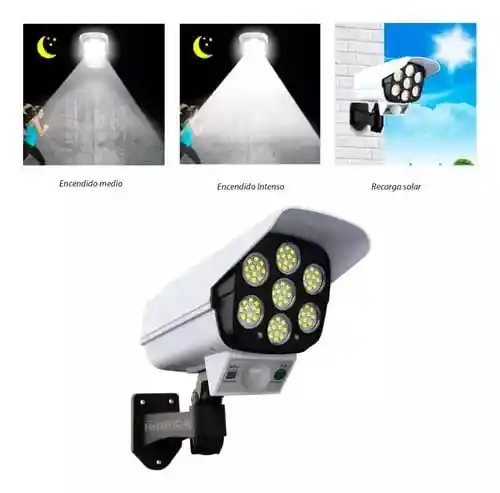 Lampara Luz Led Patio Jardin Control Remoto Reflector Solar Color Blanco Estilo Cámara Falsa