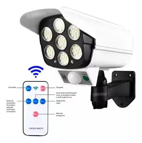 Lampara Luz Led Patio Jardin Control Remoto Reflector Solar Color Blanco Estilo Cámara Falsa