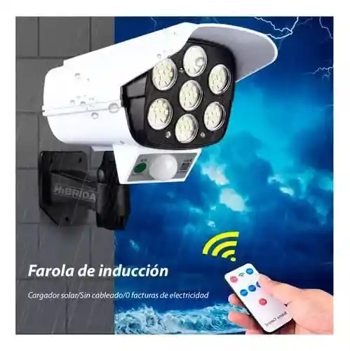 Lampara Luz Led Patio Jardin Control Remoto Reflector Solar Color Blanco Estilo Cámara Falsa
