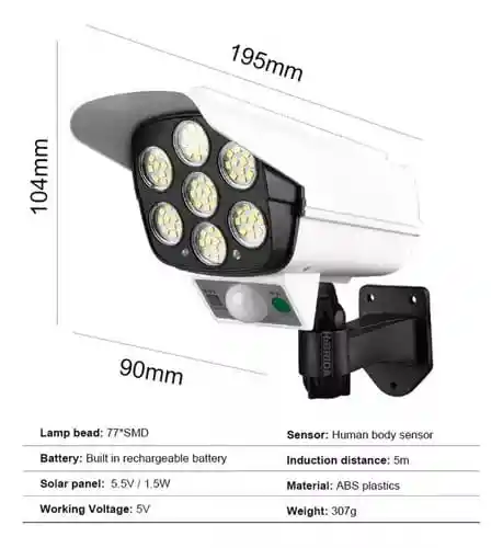 Lampara Luz Led Patio Jardin Control Remoto Reflector Solar Color Blanco Estilo Cámara Falsa