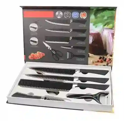 Set De Cuchillos + Pela Papas + Tijeras De Cocina 6 Piezas