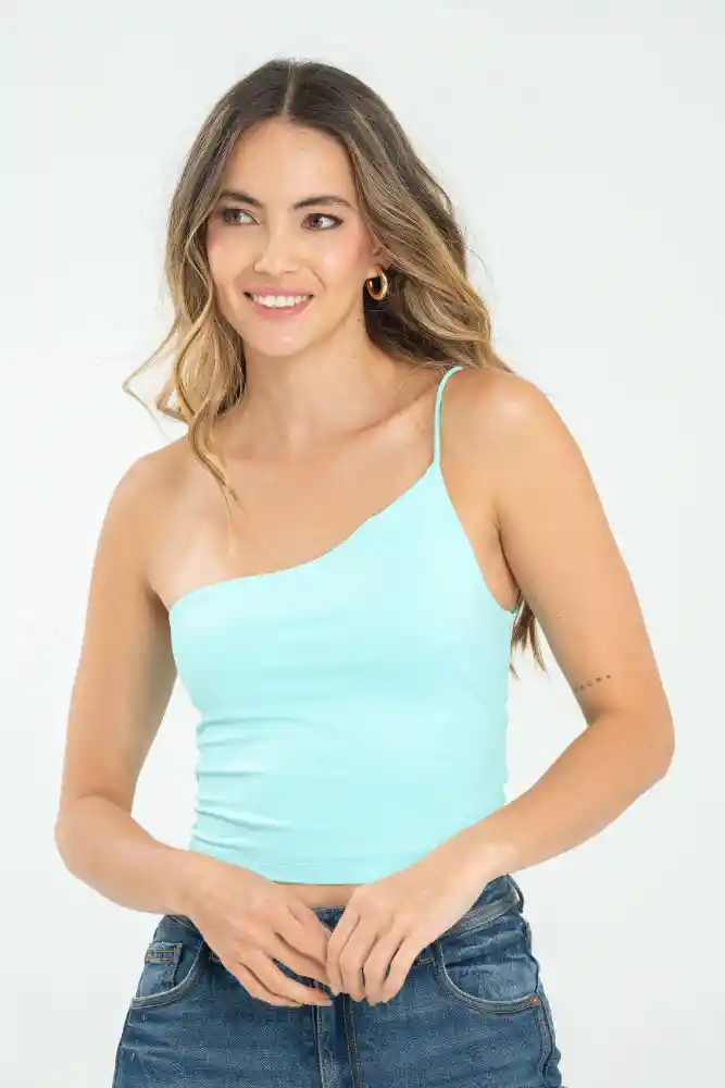 Top Asimetrico Color Verde Aqua Talla M