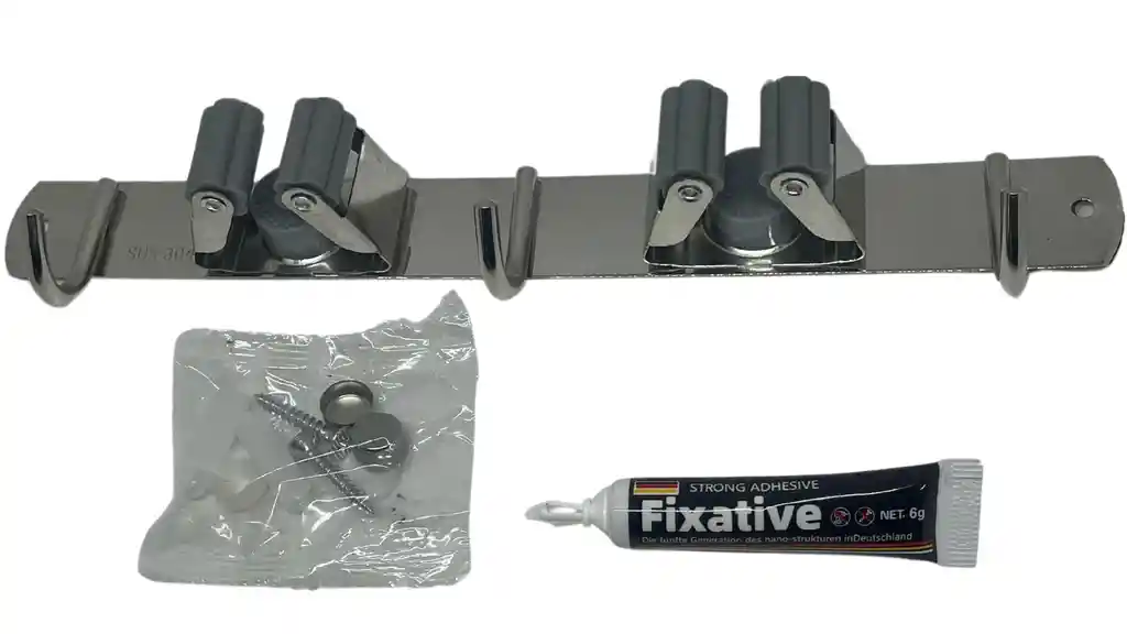 2 Estantes Y 3 Ganchos Soporte De Pared Para Escobas, Traperos, Etc.