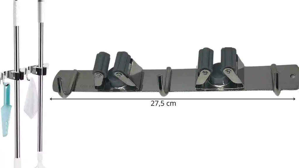 2 Estantes Y 3 Ganchos Soporte De Pared Para Escobas, Traperos, Etc.