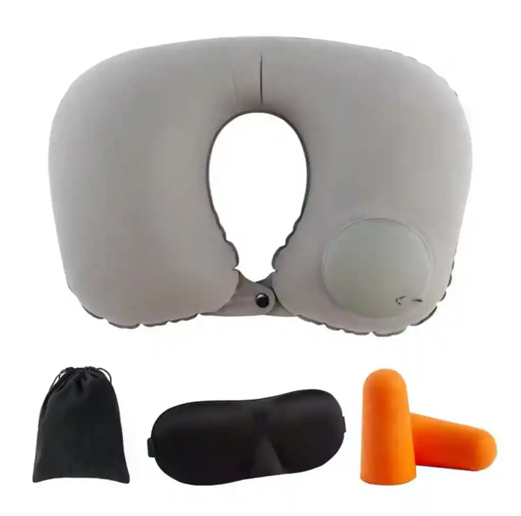 Almohada Viaje Tapa Ojos, Oído + Estuche - Gris