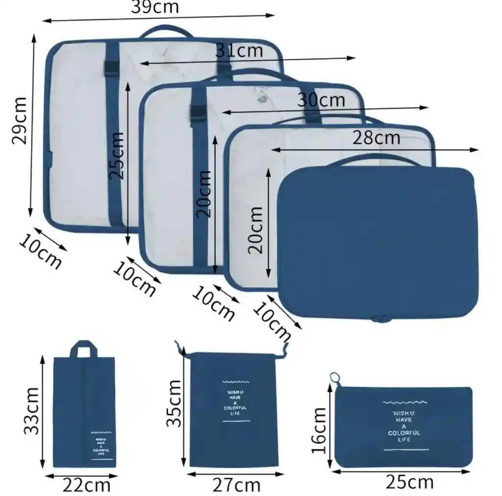 Bolsas De Almacenamiento Y Organizadoras De Viaje 7 Piezas Impermeable - Azul Oscuro